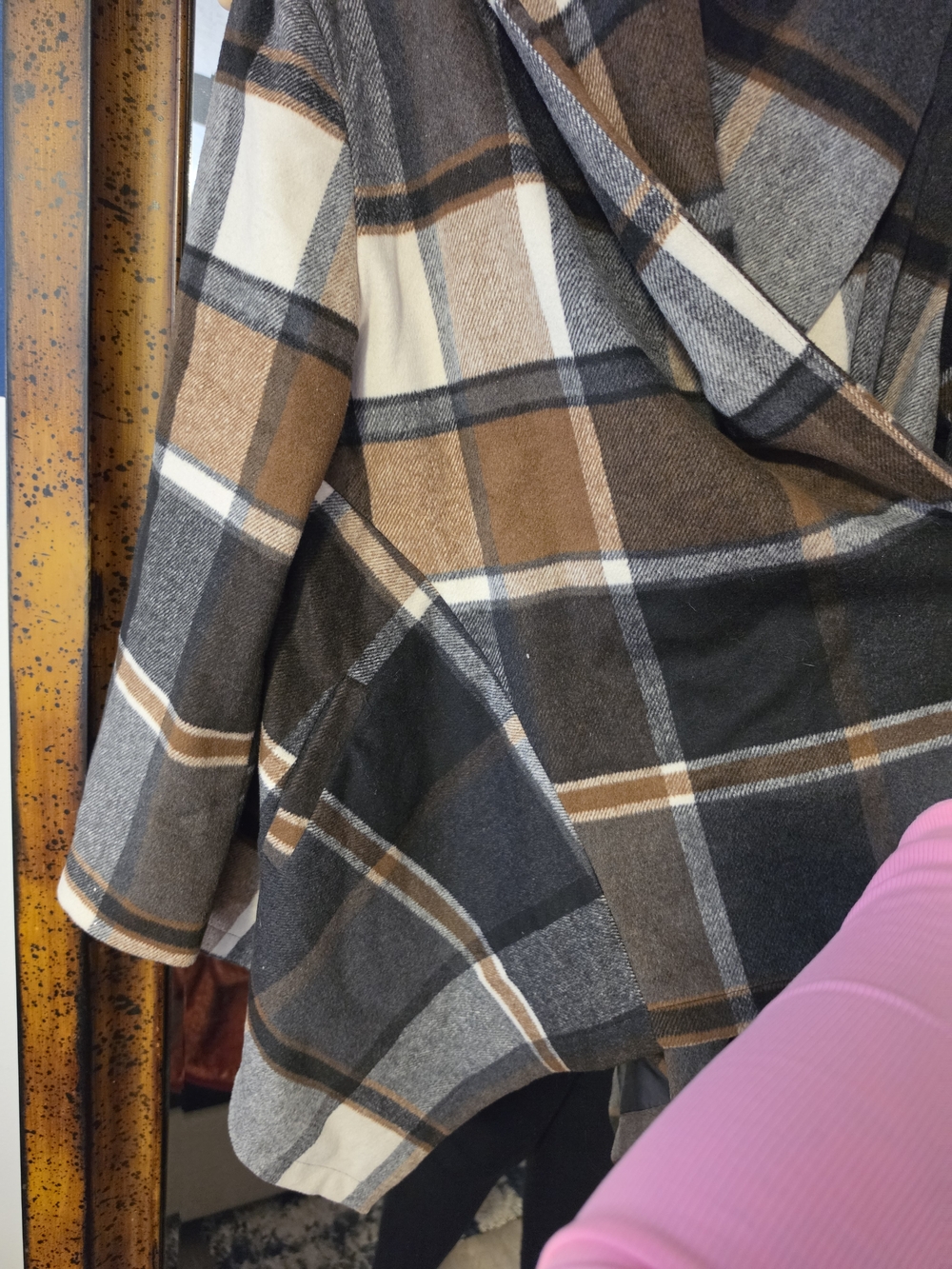 Chicwish Plaid Wool-Blend Pea Coat in Brown, Gray, Cream - Picture 2 of 9